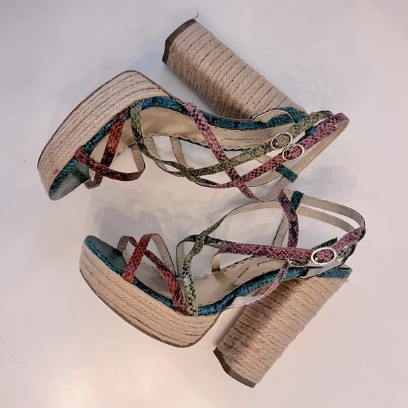 LULU TOWNSWND Multi Colored Leather Snakeskin Platform Heals Size 7 1/2 - Picture 2 of 8
